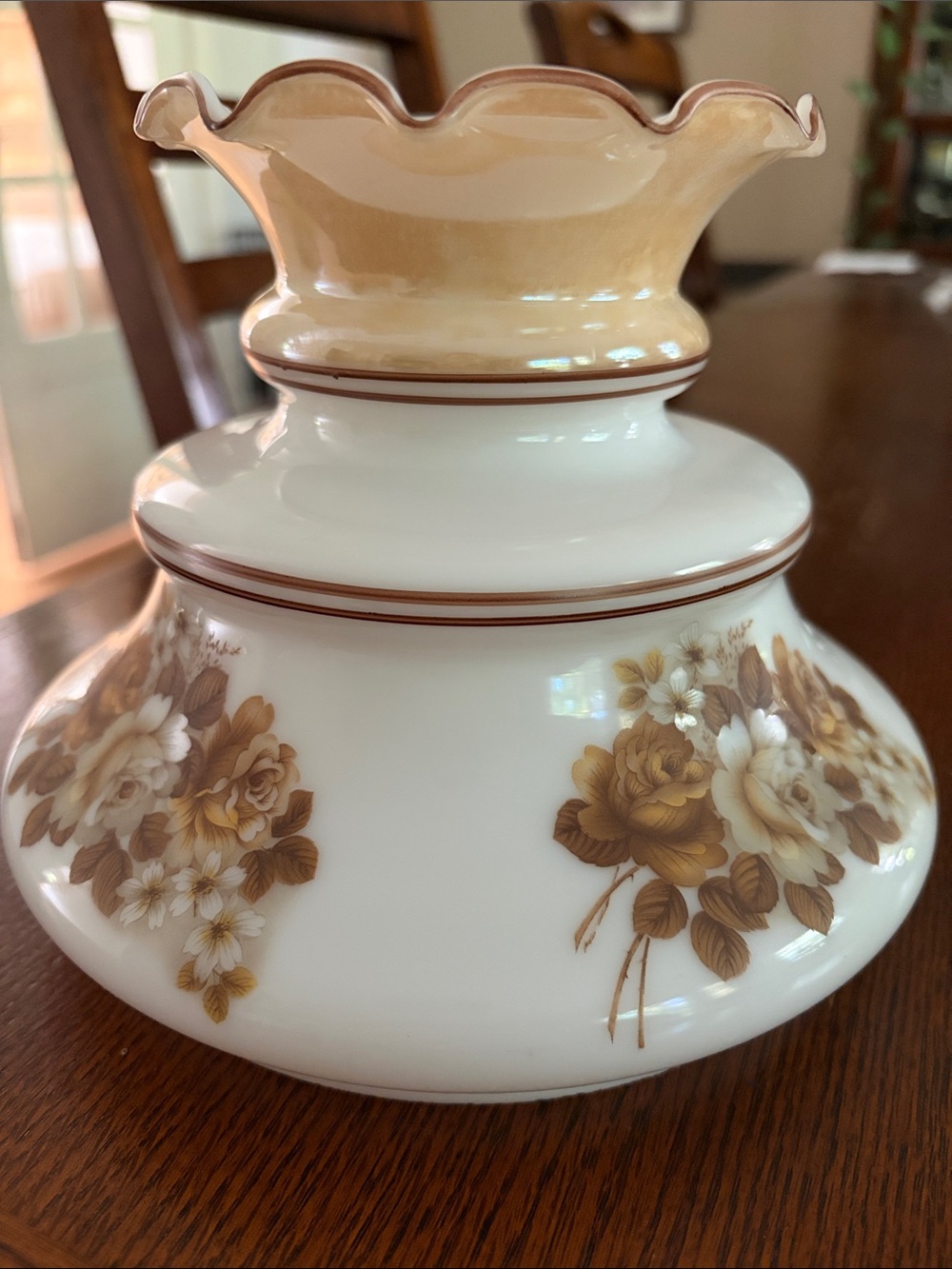 Floral Glass Lamp Shade in Cream and Brown